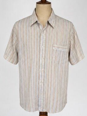 Vintage Leo Chevalier Striped Seersucker Shirt Made in Canada Size Large